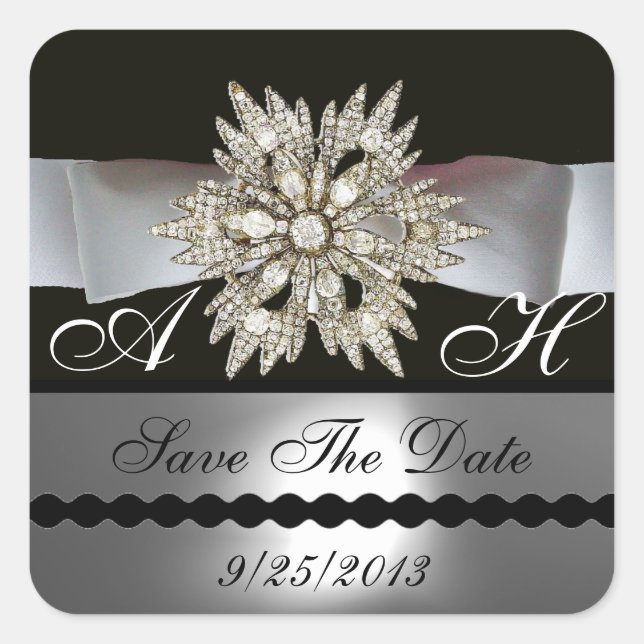 DIAMOND STARTET SCHWARZ-WEISSES RIBBON-MONOGRAMM QUADRATISCHER AUFKLEBER (Vorderseite)