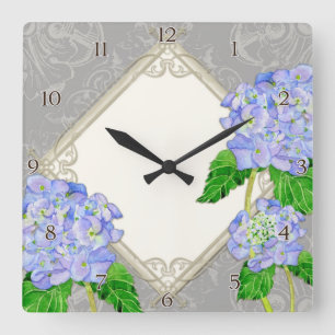 Diamond Swirl Etchings Blue Hydrangea Home Decor Quadratische Wanduhr
