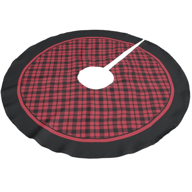 Diamond Tartan Red Black Kariert Tree Skirt Polyester Weihnachtsbaumdecke (Schrägansicht)