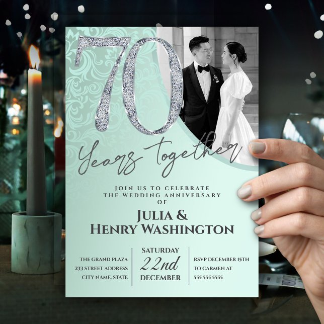 Diamond Texture Text 70th Wedding Anniversary  Einladung (Von Creator hochgeladen)