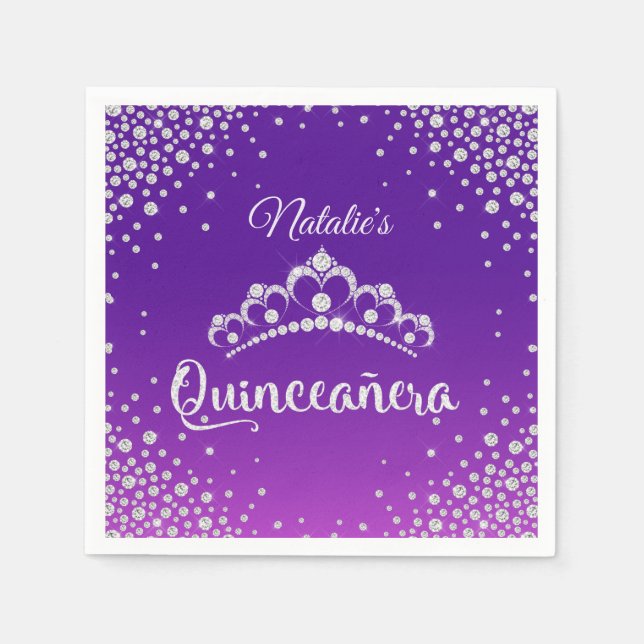 Diamond Tiara Crown Personalisiert Quinceanera Serviette (Vorderseite)