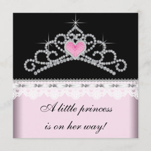 Diamond Tiara Pink Black Princess Babydusche Einladung