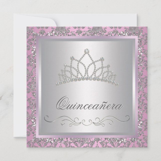 Diamond Tiara Pink Princess Party Einladung (Vorderseite)