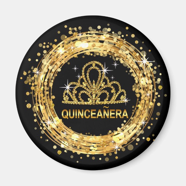 Diamond Tiara Quinceanera Glitzer Confetti | Gold Magnet (Vorne)