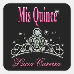 Diamond Tiara Quinceañera (schwarz/rosa) Party Quadratischer Aufkleber