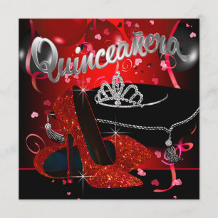 Diamond Tiara Red und Black Quinceanera Einladung