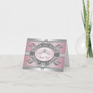 Diamond Tiara Silver Pink Princess Thank You Card Dankeskarte