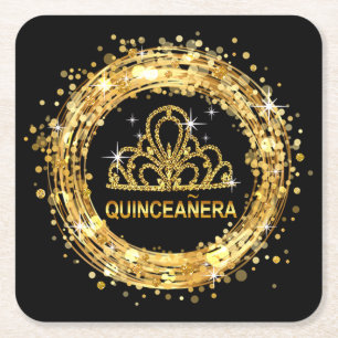 Diamond Tiara Sweet 16 Glitzer Confetti Gold Rechteckiger Pappuntersetzer