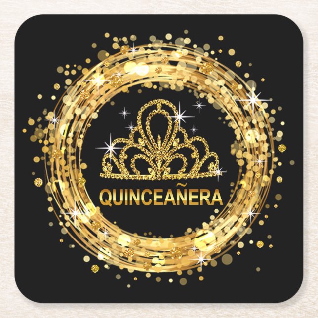 Diamond Tiara Sweet 16 Glitzer Confetti | Gold Rechteckiger Pappuntersetzer (Vorderseite)