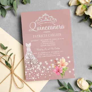 Diamond tiara und kleiden Blumenchic quinceanera Einladung