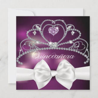 Diamond Tiara White Bow Quinceañera Einladung