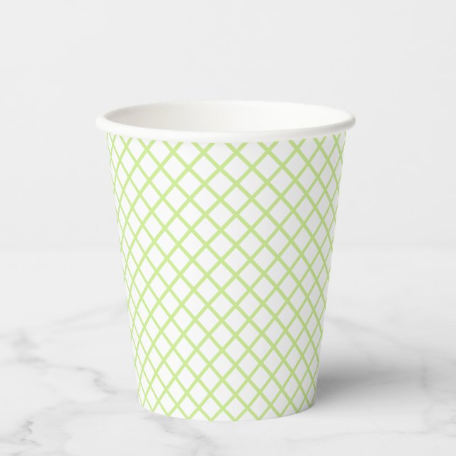 Diamond Trellis Frühling Grün - Weiß Pappbecher (Vorderseite)