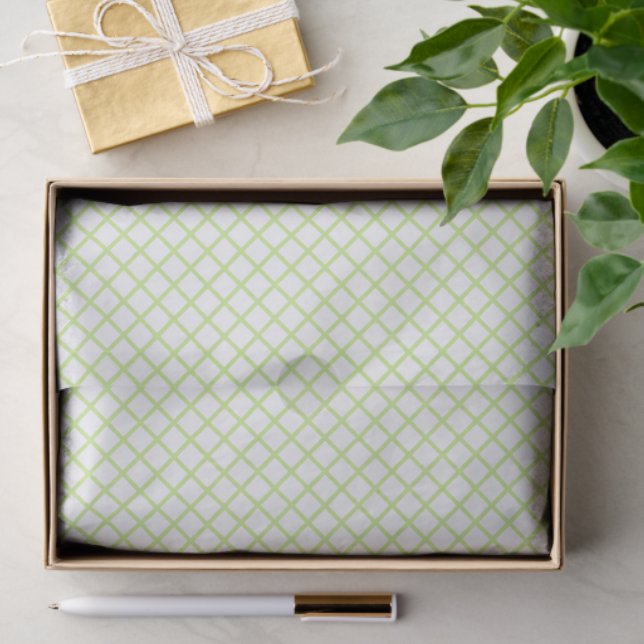 Diamond Trellis Spring Green - White Seidenpapier (Geschenk)