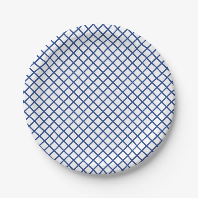 Diamond Trellis True Blue - Weiß Pappteller (Vorderseite)