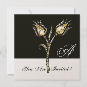 DIAMOND TULIPS MONOGRAM, Champagne Metallic Einladung