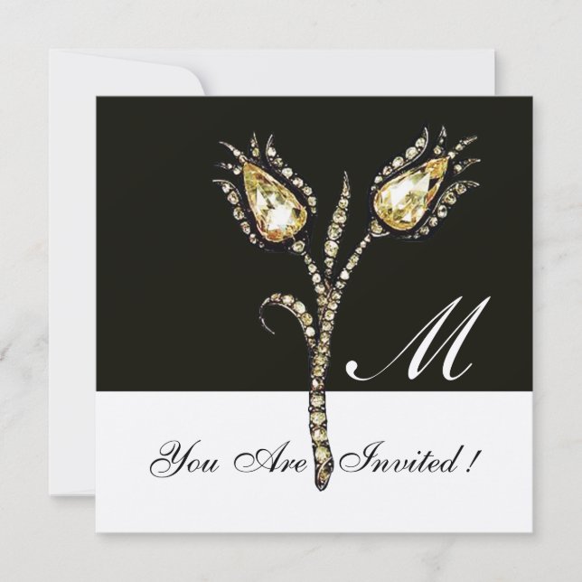 DIAMOND TULIPS MONOGRAM, Gold Metallic Einladung (Vorderseite)