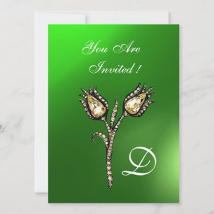 DIAMOND TULIPS MONOGRAM ,Green Emerald Einladung