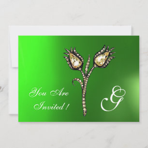 DIAMOND TULIPS MONOGRAM ,Green Emerald Einladung