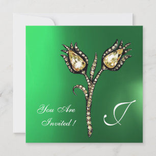DIAMOND TULIPS MONOGRAM ,Grüner Jade Einladung