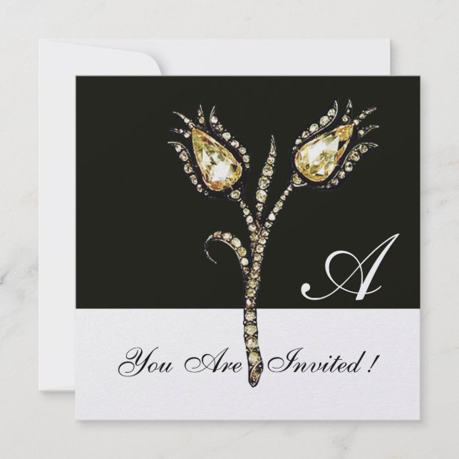 DIAMOND TULIPS MONOGRAM, Ice Metallic Einladung (Vorderseite)