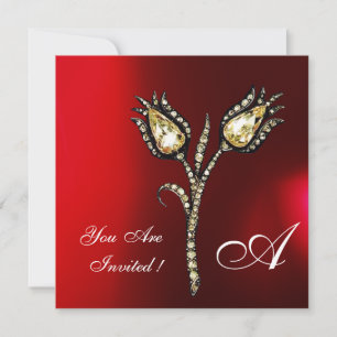 DIAMOND TULIPS MONOGRAM, Red Burgund White Einladung
