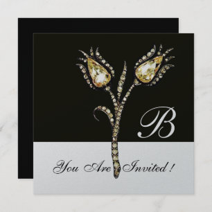DIAMOND TULIPS MONOGRAM, Silbermetall Einladung
