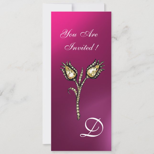 DIAMOND TULIPS-MONOGRAMM, Lila rosa Amethyst Einladung (Vorderseite)