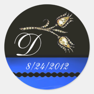 DIAMOND TULIPS SCHWARZ-WEISS BLAU MONOGRAMM RUNDER AUFKLEBER