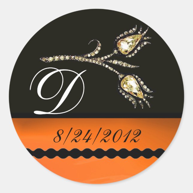 DIAMOND TULIPS SCHWARZ-WEISS ORANGE MONOGRAM RUNDER AUFKLEBER (Vorderseite)