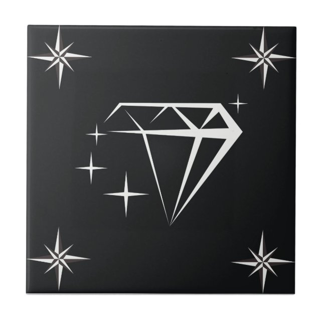 Diamond und Star Pattern Black Fliese (Vorderseite)