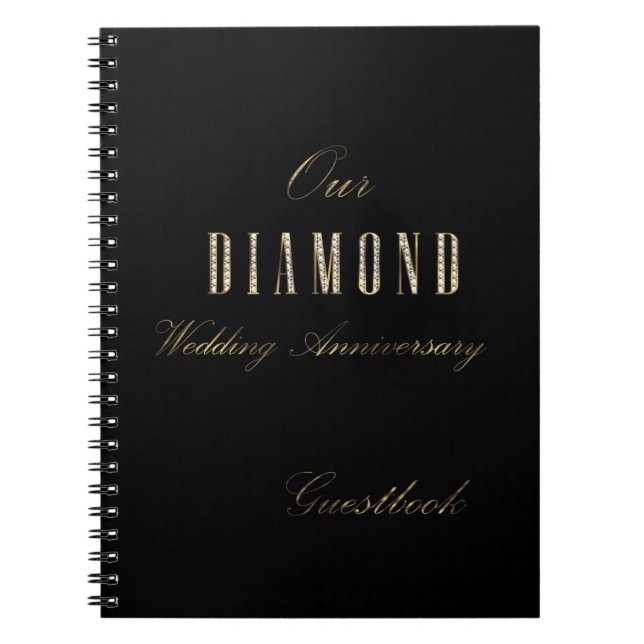 Diamond Wedding Anniversary Gast Book Black Gold Notizblock (Vorderseite)