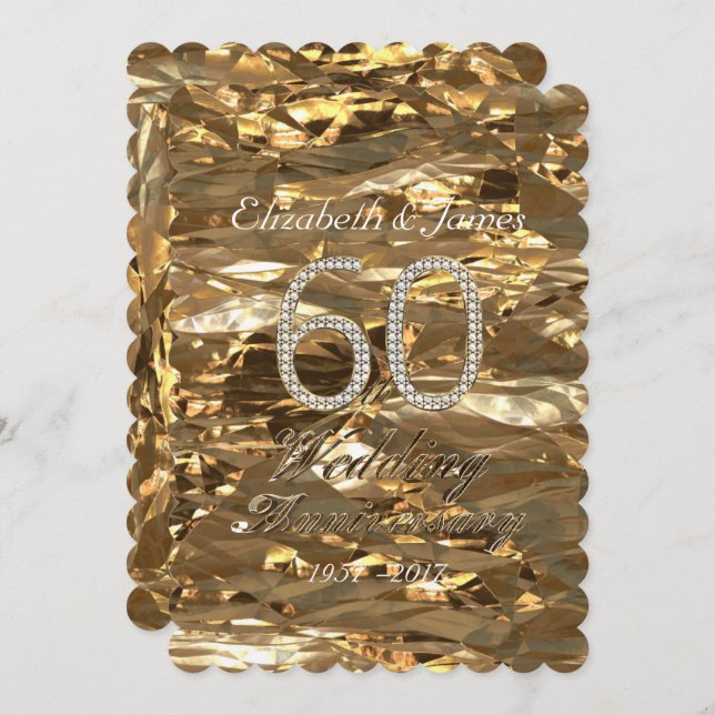 Diamond Wedding Anniversary Party Gold Elegante Einladung (Vorne/Hinten)