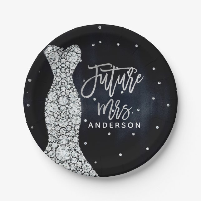 Diamond Wedding Dress Modern Blue Brautparty Pappteller (Vorderseite)