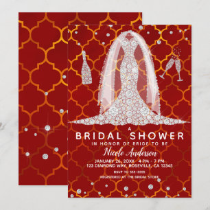 Diamond Wedding Dress Red Indian Brautparty Einladung