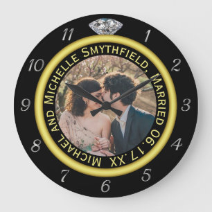 Diamond Wedding Ring Anniversary Foto Black Große Wanduhr