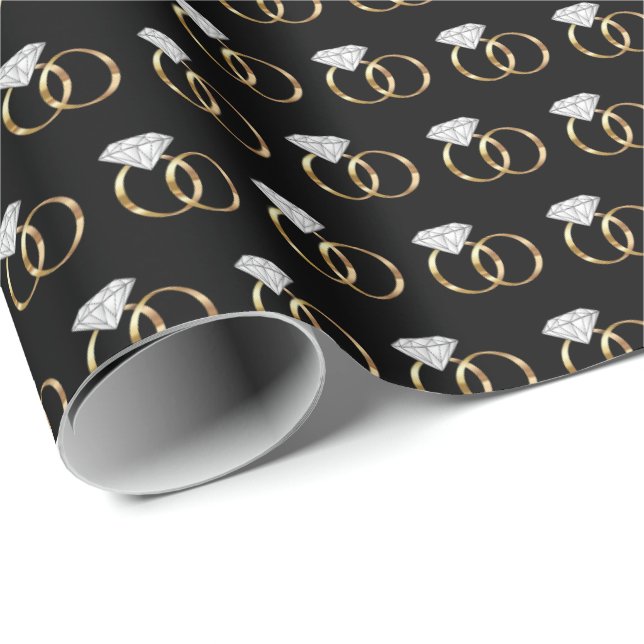 Diamond Wedding Rings Black Gold Geschenkpapier (Rolleneckpunkt)