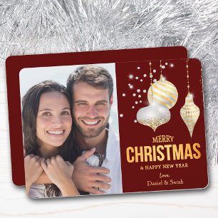 Diamond White Gold Christmas Trees Bulbs Foto Feiertagskarte