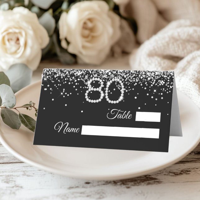 Diamonds 80th Birthday Party Place Card Platzkarte (Diamonds 80th Birthday Place Cards)