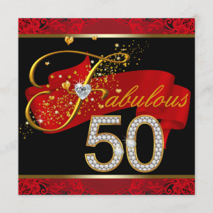 Diamonds and Gold Red Fabulous 50. Geburtstagspart Einladung