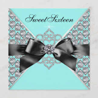 Diamonds Aquamarin Blue Black Sweet 16 Geburtstags Einladung