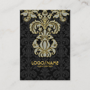 Diamonds Black & Gold Patterns Floral Damasks Visitenkarte