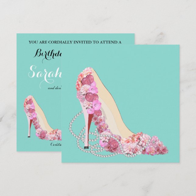 Diamonds & Blume Bouquet Heelse Dusche Party Einladung (Vorne/Hinten)