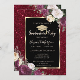 Diamonds Burgundy Blume Red Glitzer Abschluss Einladung