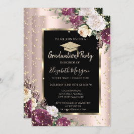 Diamonds Burgundy Blume Rose Gold Abschluss Einladung