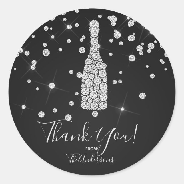 Diamonds Champagne Toast Celebration Elegante Gefa Runder Aufkleber (Vorderseite)