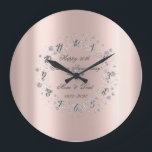 Diamonds Confetti Rose Gold  Wedding Anniversary Große Wanduhr<br><div class="desc">Elegant silver diamonds on rose gold background.</div>