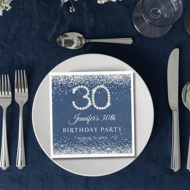 Diamonds & Denim 30. Geburtstag Party Serviette (Diamonds & denim 30th Birthday Party Napkin)