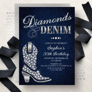 Diamonds Denim Western Geburtstag Einladung