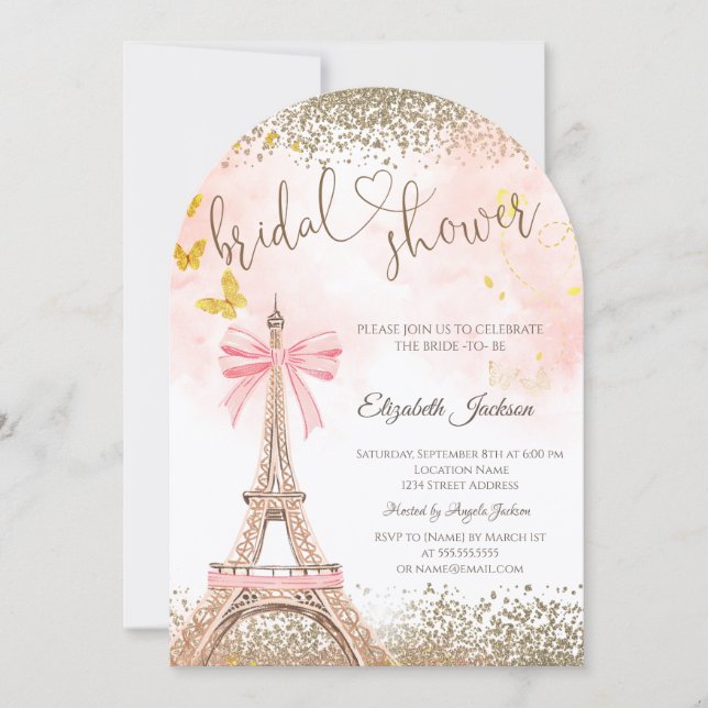  Diamonds Eiffel Tower Butterfly Bridal Shower  Einladung (Vorderseite)