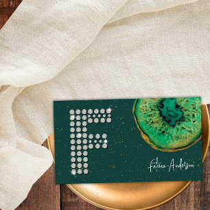 Diamonds Emerald Agate Initial F Letter Monogram Visitenkarte